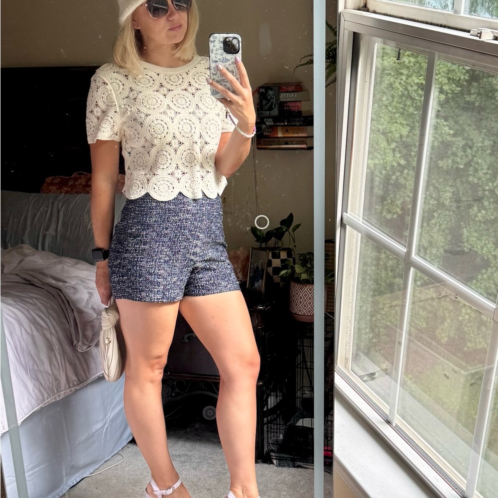Navy Blue Tweed Shorts